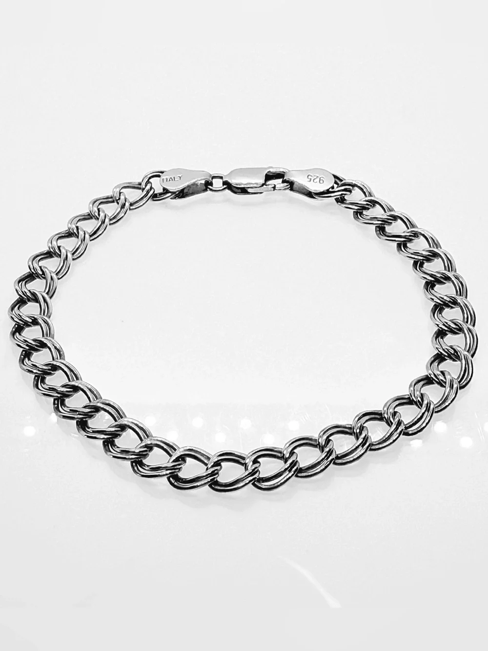 Stylish Italian 925 Sterling Silver Double Curb Link Chain Bracelet!